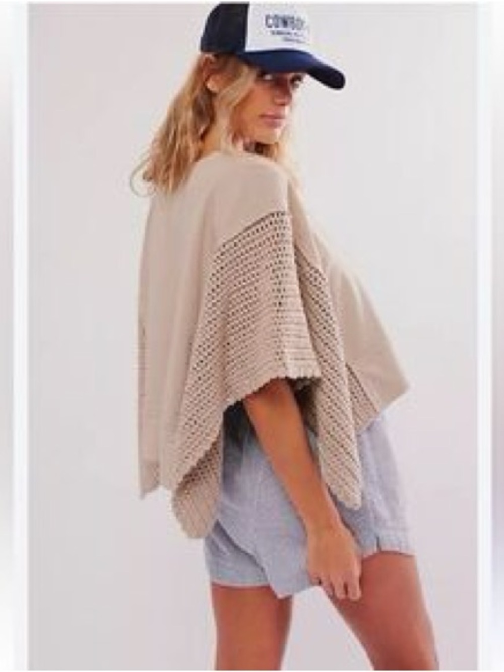 Free people Beige Open-Knit Poncho Sweater - Women